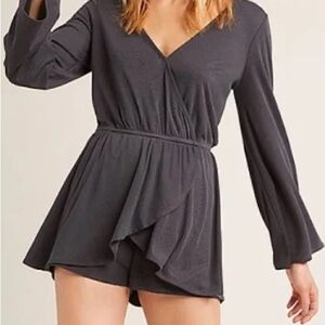 BB Dakota Faux Wrap Long Charcoal Romper